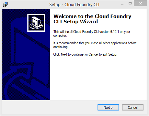 Inicio del asistente de instalación de Cloud Foundry CLI