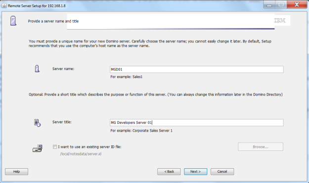 Remote Setup - Server name and title