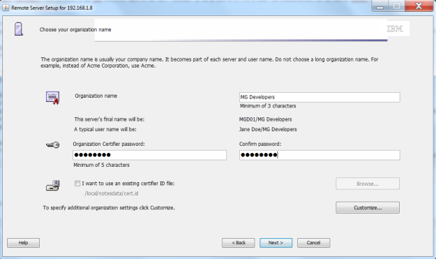 Remote Setup - Organization name