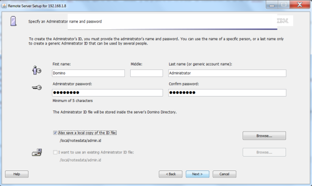 Remote Setup - Administration name and password