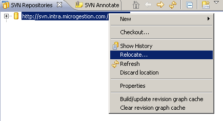 Eclipse - svn - Relocate Eclipse - svn - Relocate