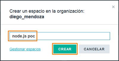 Crear un nuevo espacio dentro de IBM Bluemix